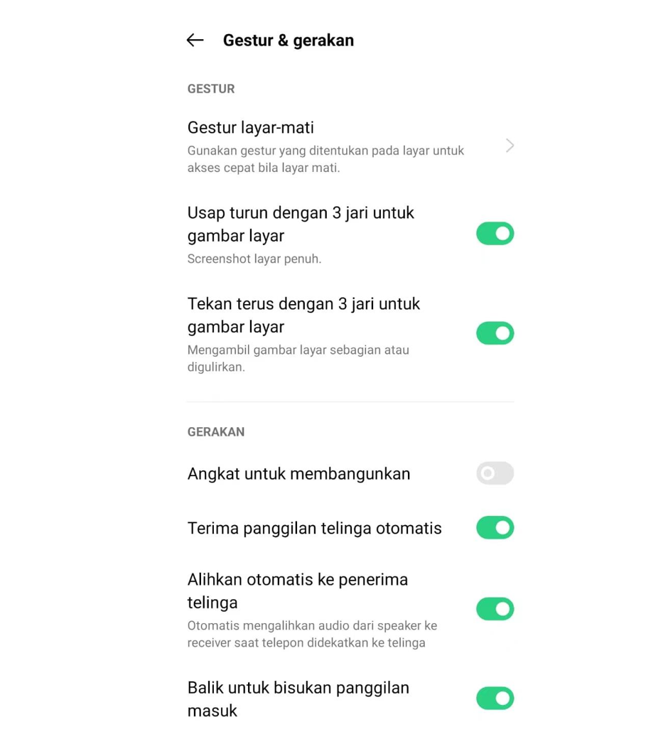 pengaturan screenshot oppo dengan 3 jari