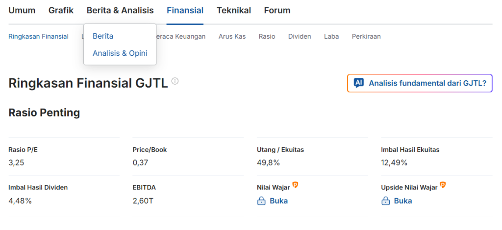 laporan keuangan Gajah Tunggal pendapatan laba margin