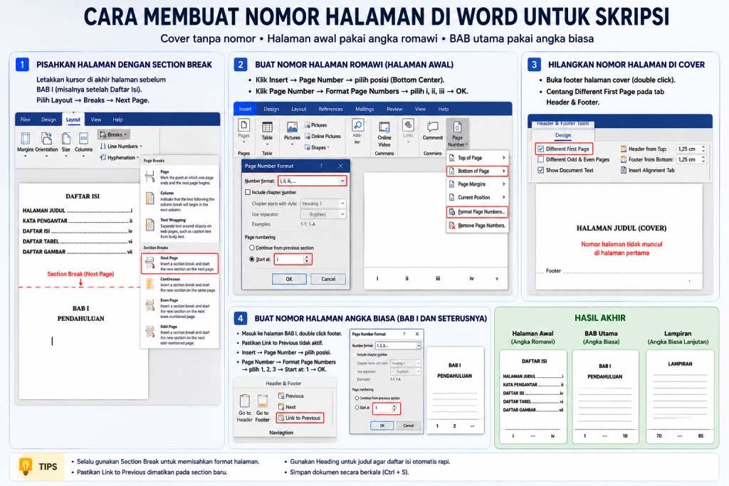 membuat nomor halaman ms word skripsi