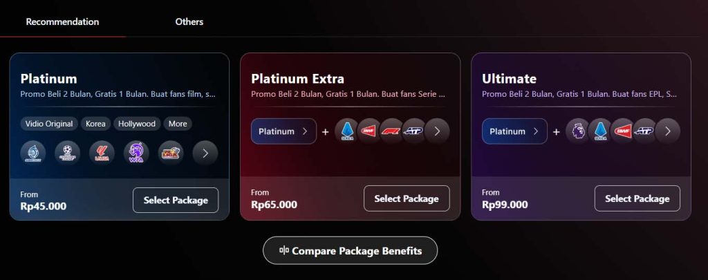 pilihan paket berlangganan di vidio