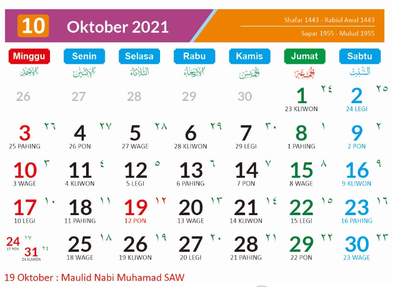 Hari-Hari besar bulan oktober 2021