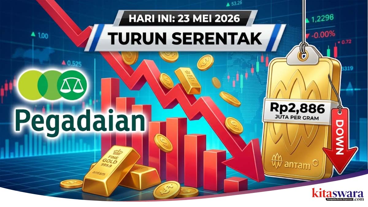 Harga Emas di Pegadaian Hari Ini 23 Mei 2026 Turun Serentak